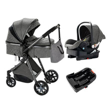 Luxurious 3-in-1 Baby Stroller, gray baby stroller and car seat set, for stylish parent-and-baby outings.