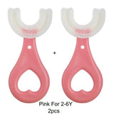 360-Degree U-Shaped Children's Toothbrush - Silicone Teeth Cleaner - Pink S 2pcs image