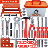 Set of tools including a step stool, toolbox, and various hand tools with 'Toy Tool' branding.