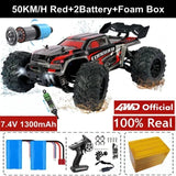 4WD RC Off-Road Drift Car - Super Brushless 50/80KM/h Toy - 50KM Red 2Battery image