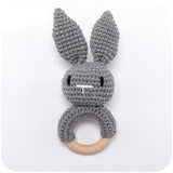 Wooden Baby Rattle & Teether - Crochet Animal Designs - Grey Rabbit image