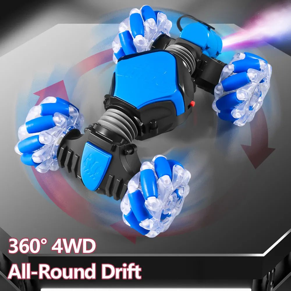 Toy car with blue and black design.