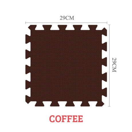 Coffee-colored foam puzzle mat with dimensions and 'COFFEE' label on a white background