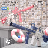 Two electric water guns with a life buoy on a tiled floor.