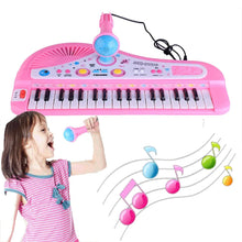 37-Key Kids Electronic Keyboard Piano with microphone for young girls learning music and singing at home.