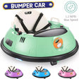 Children's bumper car with safety harness, colorful options, and speed information.