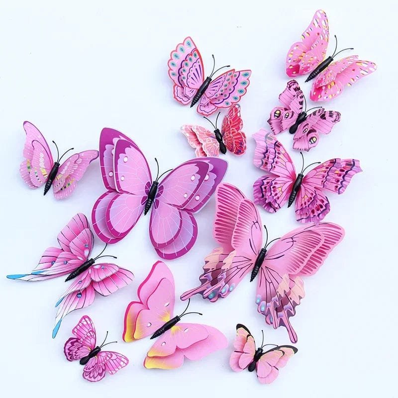 12pc 3D Double Layer Butterflies - DIY Magnet Wall Art - Pink - Magnet image