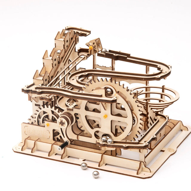 Wooden mechanical model with gears.
