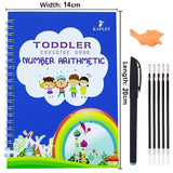 KAFLEY toddler exercise book with number arithmetic, pen, and eraser on a white background
