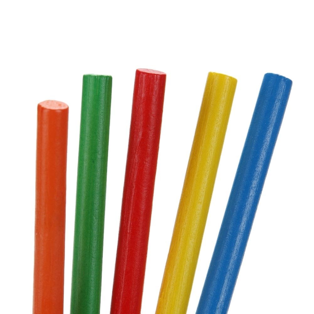Five colorful straws in red, green, yellow, and blue on a white background