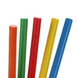 Five colorful straws in red, green, yellow, and blue on a white background