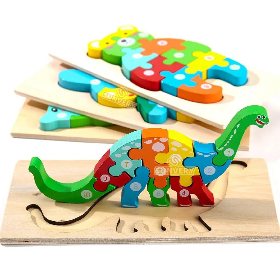 3D Dinosaur Puzzle Montessori wooden toy for toddlers 2-5 years to build shapes and practise problem solving.
