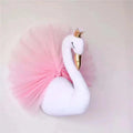 3D Stuffed Swan Head wall decor with pink tutu and gold crown for baby girl nursery styling and gifting.