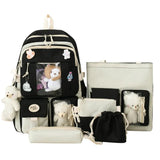 5Pc Harajuku Kawaii School & Laptop Bag Set for Teen Girls - Bear Black3 image