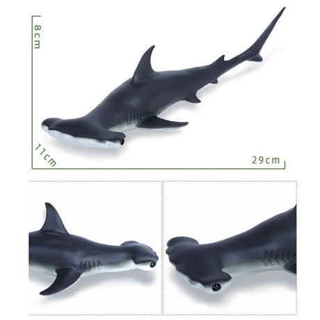 Black shark model with measurements on a white background