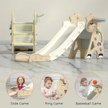 3-in-1 Foldable Toddler Slide with Hoop and Ring Toss set up for slide, hoop, and ring toss play at home.