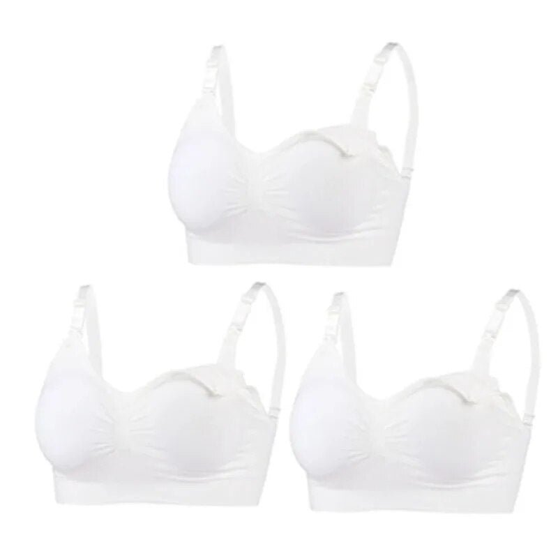 3pc Maternity Nursing Bra Set, White soft stretch design, for postpartum nursing and breastfeeding support.
