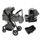 Luxurious 3-in-1 Baby Stroller: Portable Folding Pram, Aluminum Frame - deep grey image