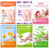 Collection of Putimi foot mask packages with various scents and designs.