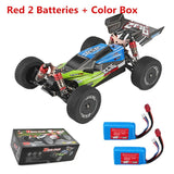 RC car with batteries and color box on a white background