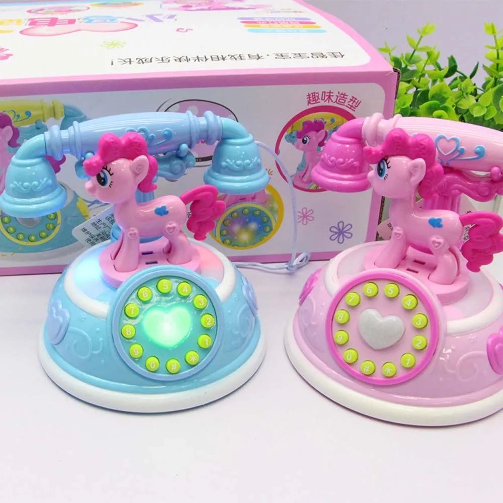 Two colorful toy phones with pony figures on a white background