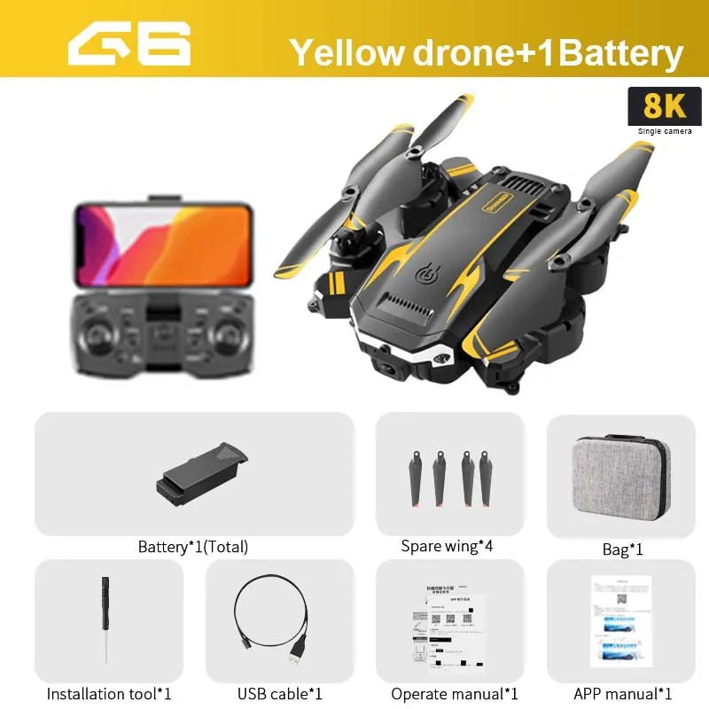 KBDFA New G6 Drone - 8K Cam, GPS, Obstacle Avoidance - Professional Quadcopter Toy - Yellow-Dual C-1B image