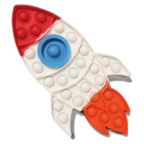 Toy rocket with pop-it bubbles on a white background