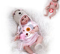 48CM Bebe Doll lifelike soft silicone bath toy in a bear outfit, shown beside an undressed doll for size comparison.