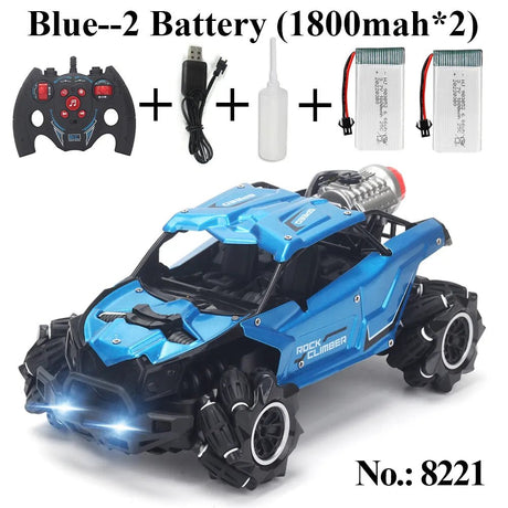 Blue remote control car with accessories.