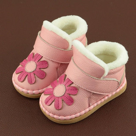 Cute Flower Genuine Leather Baby Girl Snow Boots image 1
