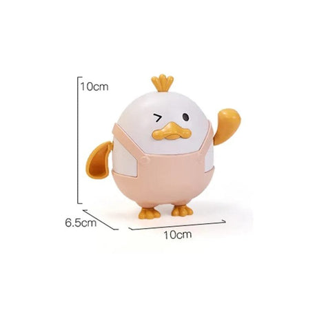 Small cartoon-like bird figurine with measurements on a white background