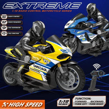 Pair of 4CH remote control motorcycles with handheld controller for kids to practise steering and drift tricks.