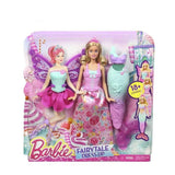 Barbie Fairytale Dress-Up toy set packaging with dolls and accessories on a white background