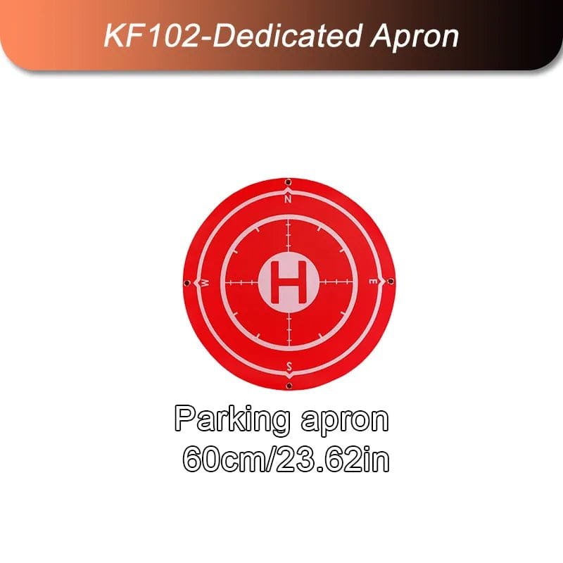 Red circular parking apron with 'H' symbol and measurement text on a white background