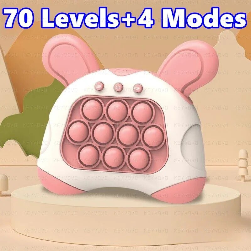 Pink and white fidget toy with bunny ears on a beige background