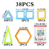 Set of 38 plastic shapes with measurements and a packaging box on a white background