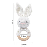 Crochet Bunny Rattle & Teether with Wood Ring - White Bunny image