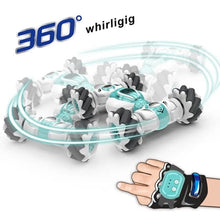 4WD gesture sensor RC stunt car performing 360 spins for trick driving, party play, and kids birthday gifts.