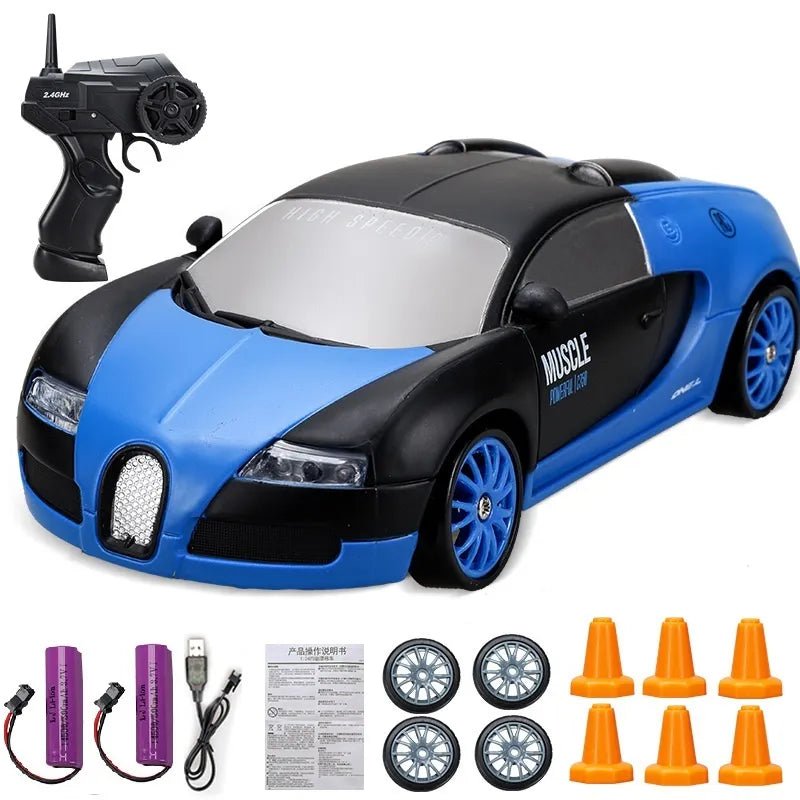 4WD RC Drift Car blue and black GTR/AE86 model racing toy in a studio shot for a clear look before gifting or buying.