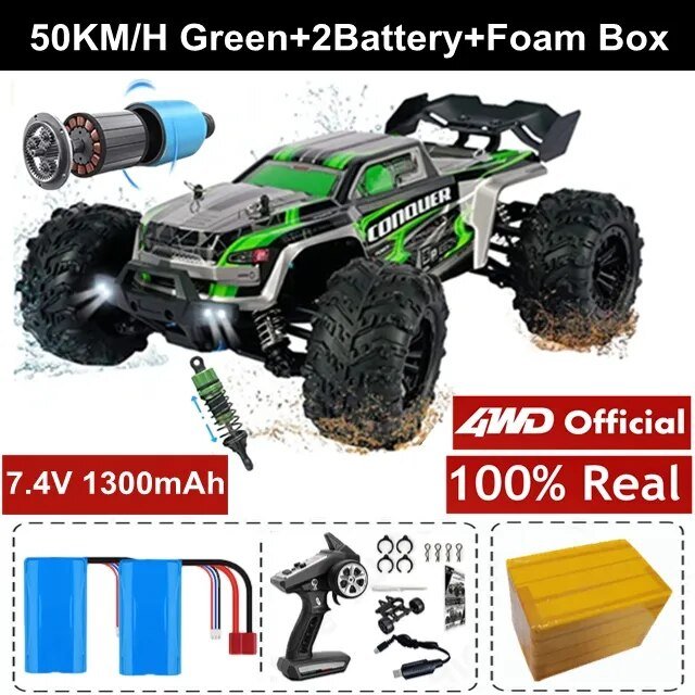 4WD RC Off-Road Drift Car with battery, remote, and foam box for smooth-control drift sessions and gifting.