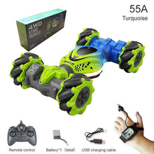 4WD RC Stunt Car with Gesture Sensor performing drift and flip stunts for active outdoor play.