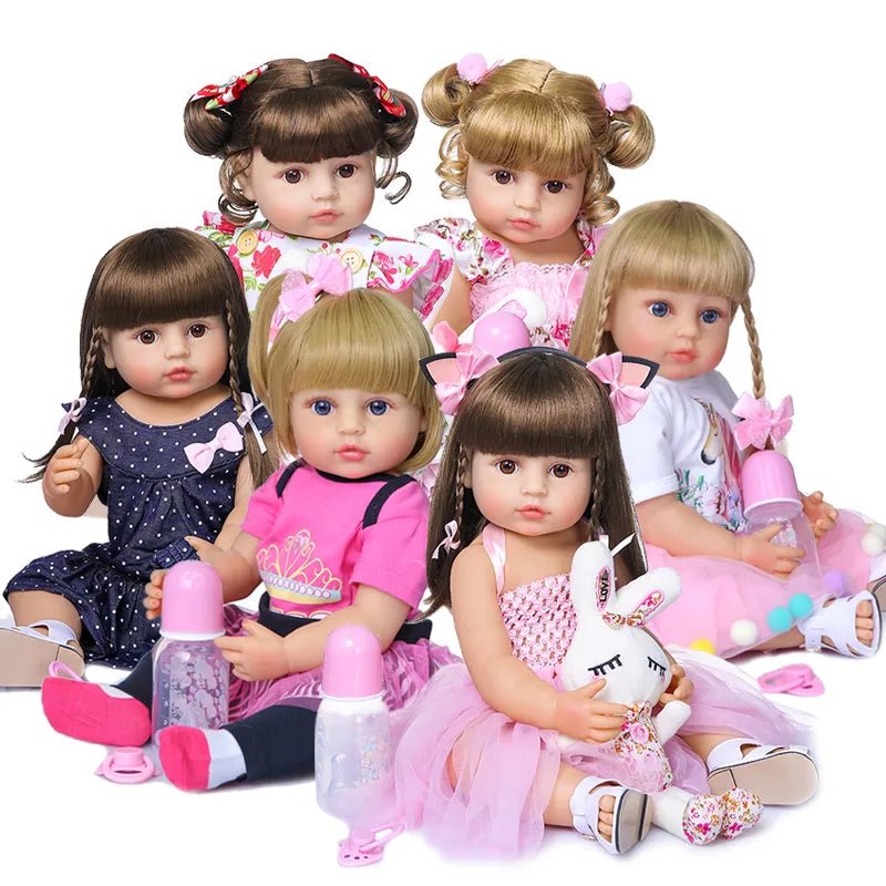 50CM Soft Silicone Reborn Toddler Doll collection with different hairstyles and outfits, lifelike baby dolls for collecting and birthday gifting.