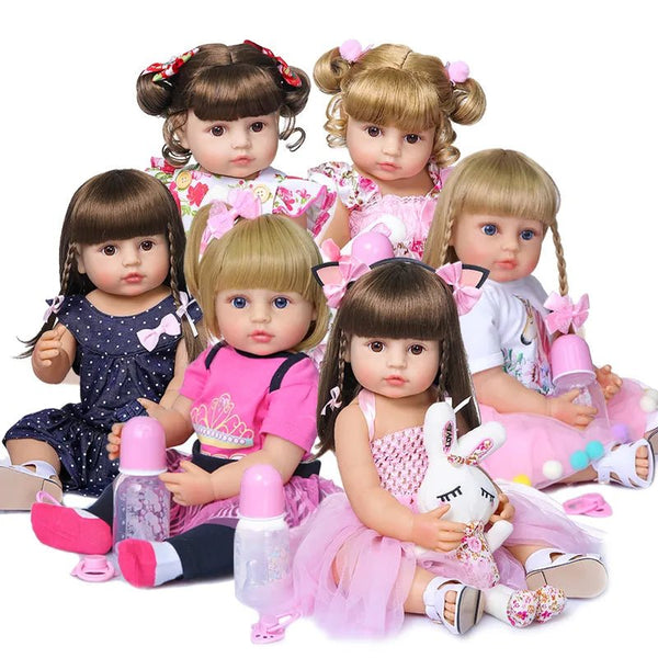 50CM Soft Silicone Reborn Toddler Doll collection with different hairstyles and outfits, lifelike baby dolls for collecting and birthday gifting.