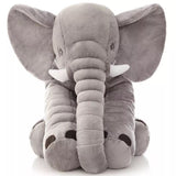 Gray plush elephant toy on a white background