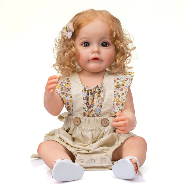 55cm Full-Body Silicone Reborn Toddler Princess Sue-Sue Doll with blonde hair and floral dress for lifelike pretend play and collecting.
