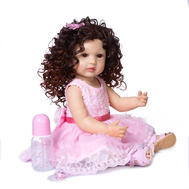 Realistic full body silicone Reborn Toddler Doll with curly hair for lifelike doll collecting, photography props, and display.
