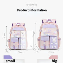 55L girls school bag size guide showing small and large dimensions to help parents choose the right fit for their child.