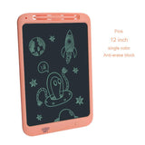 12-inch pink electronic drawing board with space-themed drawings on a white background