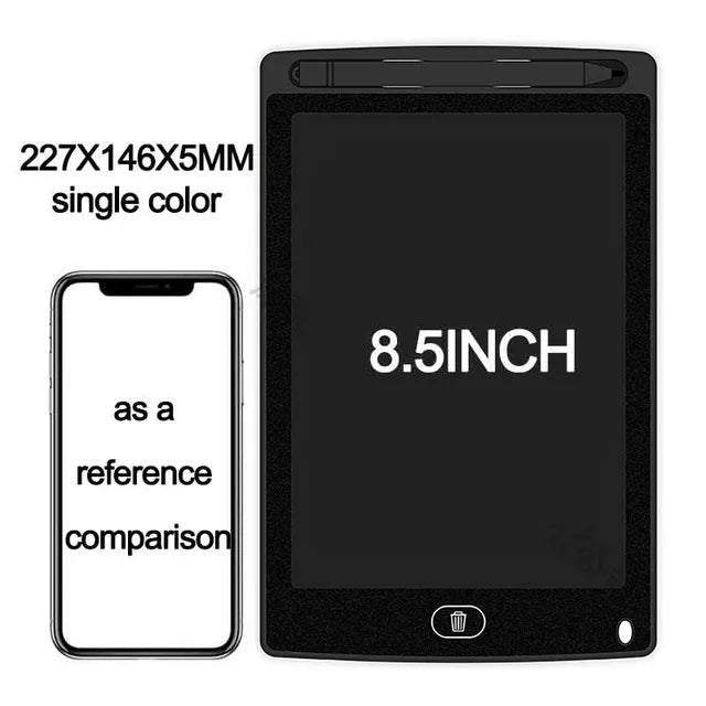 Black electronic device with '8.5INCH' text next to a smartphone for size comparison.
