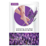 Exfoliating foot mask packaging with lavender design and 'Efero' branding.